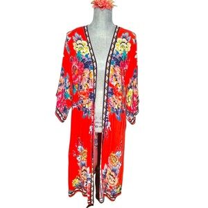 Flying Tomato Anthropologie  Sz M-L Floral Print  Kimono Cardigan Duster Top
